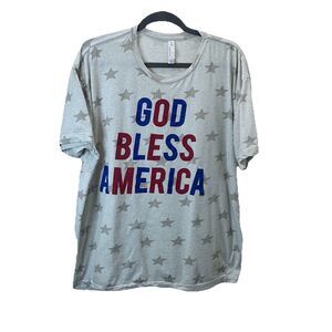 Code Five God Bless America Red White Blue Graphic Tee Women Size XL Star Print